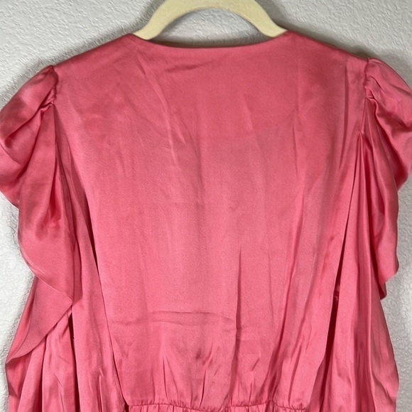 Notes Du Nord Barbie Pink Puff Sleeve Silk Surplice Top Size 10 - Picture 4 of 9